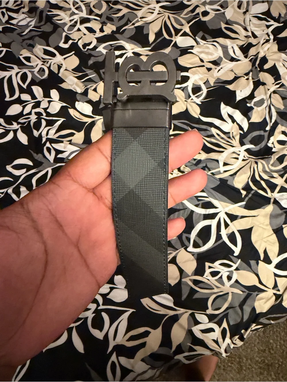 Burberry Black Leather Belt with Gunmetal TB Buckle